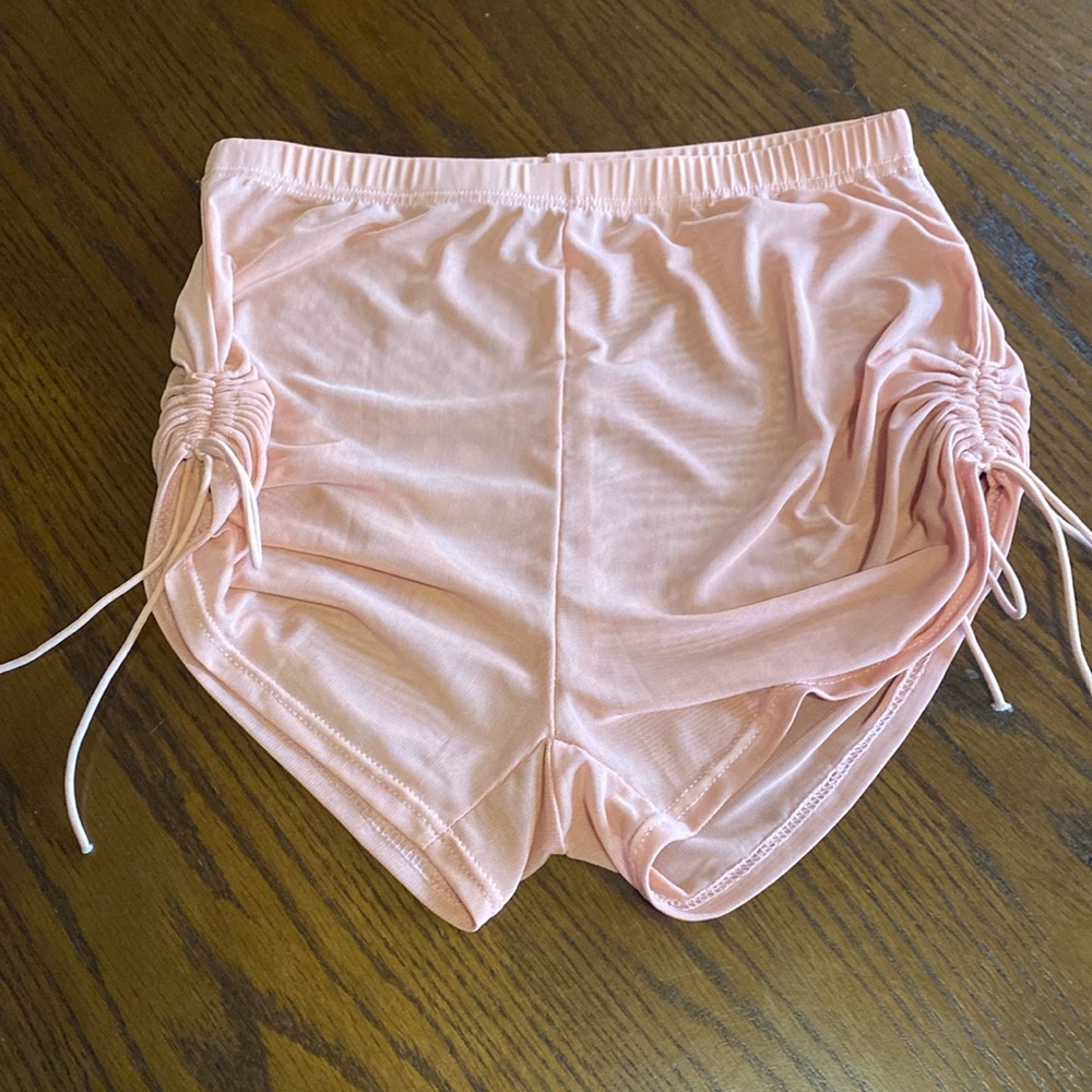 Amazon Nude Sheer Mesh Swim Cover-up Side Cinch Shorts